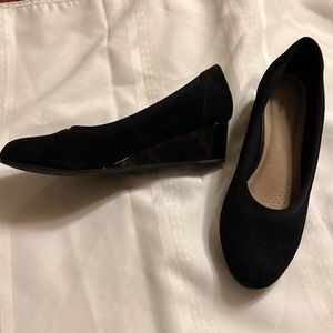 Clarks black suede wedges size 8 medium width.
